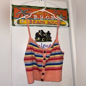 American Eagle Colorful Striped Button Soft Knit Crop Top Tank